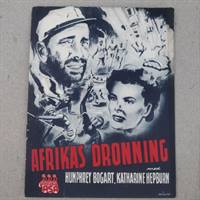 Afrikas Dronning skrevet med rød skrift på hvid og sort, old film programs programmer gamle
